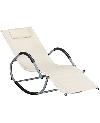 Outsunny Rocking Chair, Zero Gravity Patio Chaise Sun Lounger, Outdoor Rocker, Glider Lounge Chair with Detachable Pillow for Lawn, Garden or Pool, Be