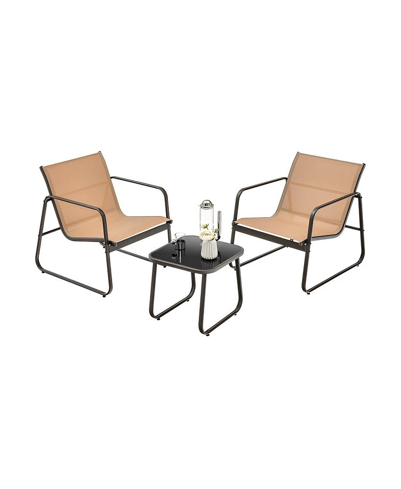 Sugift 3 Pieces Patio Conversation Set with Breathable Fabric and Tabletop