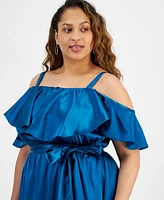 City Studios Plus Ruffled Square-Neck Cold-Shoulder Midi Dress