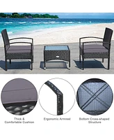 Sugift 3 Pieces Patio Wicker Rattan Furniture Set with Cushion for Lawn Backyard
