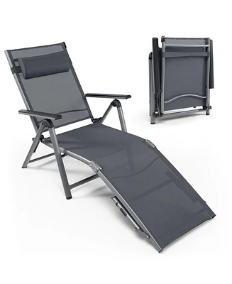 Sugift Outdoor Aluminum Chaise Lounge Chair with Quick-Drying Fabric