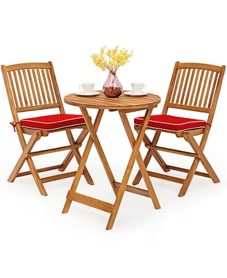 Sugift 3 Pieces Patio Folding Bistro Set with Padded Cushion and Round Coffee Table