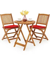 Sugift 3 Pieces Patio Folding Bistro Set with Padded Cushion and Round Coffee Table