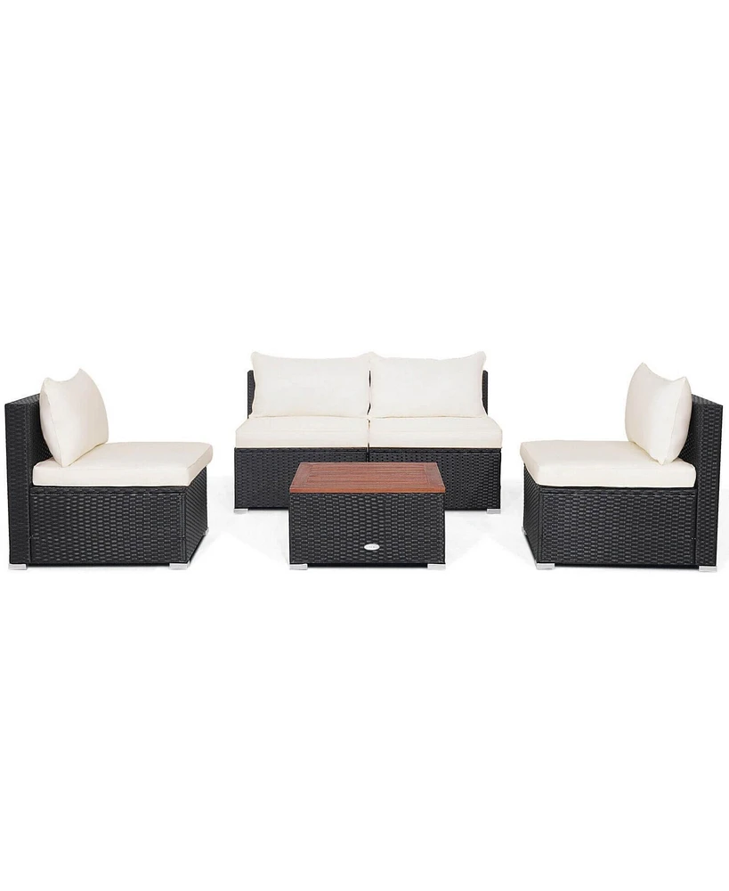 Sugift 5 Piece Outdoor Furniture Set with Solid Tabletop and Soft Cushions