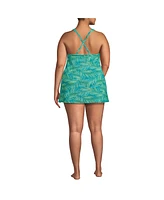 Lands' End Plus Chlorine Resistant High Neck Swim Dress One Piece Swimsuit