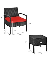 Sugift 3 Pieces Pe Rattan Wicker Sofa Set with Washable and Removable Cushion for Patio