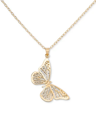 Filigree Lace Butterfly 18" Pendant Necklace in 10k Gold