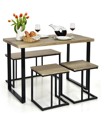 Sugift 4 Pieces Industrial Dinette Set with Bench and 2 Stools