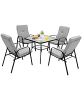Sugift 5 Pieces Outdoor Dining Set with 4 Stackable Chair and High-Back Cushions