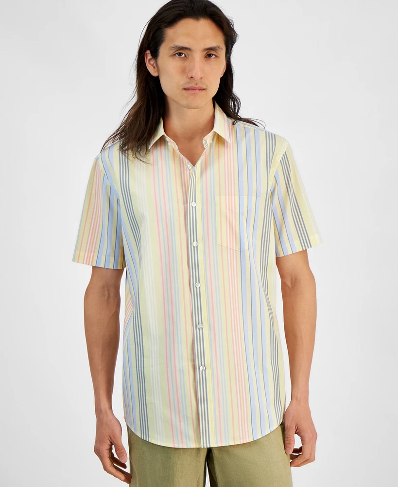 Club Room Men's Cali Regular-Fit Stretch Stripe Button-Down Poplin Shirt, Created for Macy's