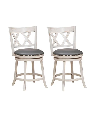 Sugift 25.5 Inch Hand-Antiqued Stool Set of 2 with Wider Padded Seat