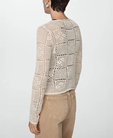 Mango Women's Openwork Details Crochet Sweater