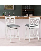 Sugift 2 Pieces 25 Inch Swivel Counter Height Barstool Set with Rubber Wood Legs