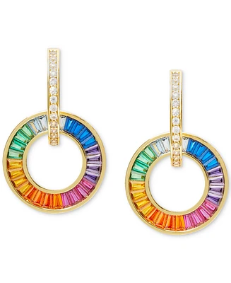 Kate Spade New York Gold-Tone Pave & Multicolor Mixed Stone Circle Charm Hoop Earrings