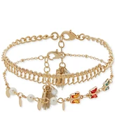 lonna & lilly Gold-Tone 2-Pc. Set Color Stone & Imitation Pearl Butterfly Ankle Bracelets