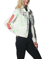 Members Only Women's White Denim Nickelodeon Trucker With Pai Jacket