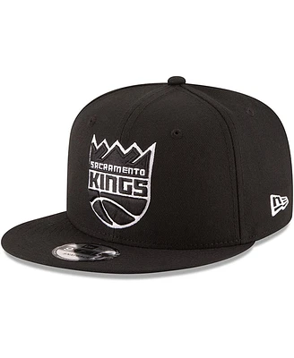 New Era Men's Black Sacramento Kings Black White Logo 9fifty Adjustable Snapback Hat