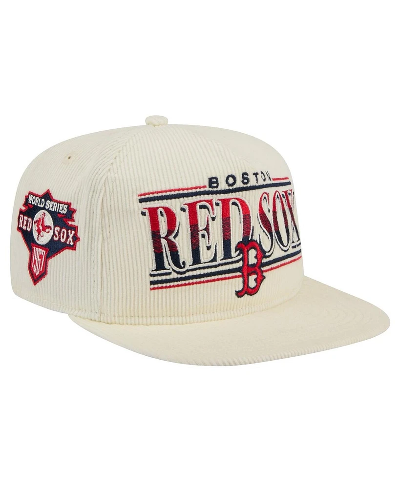 New Era Men's Cream Boston Red Sox Throwback Bar Golfer Corduroy Snapback Hat