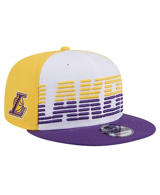 New Era Men's White/Purple Los Angeles Lakers Throwback Gradient Tech Font 9fifty Snapback Hat