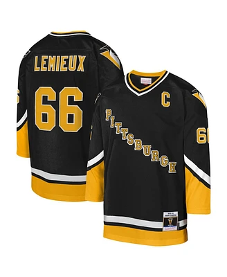 Mitchell Ness Big Boys and Girls Mario Lemieux Black Pittsburgh Penguins 1992-93 Blue Line Captain Patch Player Jersey