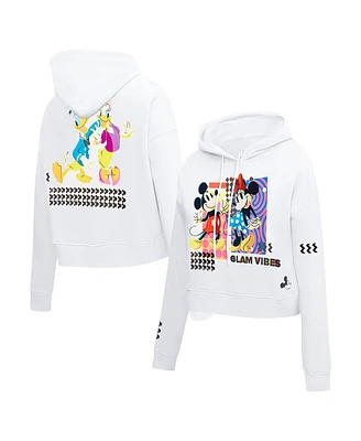 Freeze Max Women's White Mickey Friends Bold Expression Cropped Pullover Hoodie