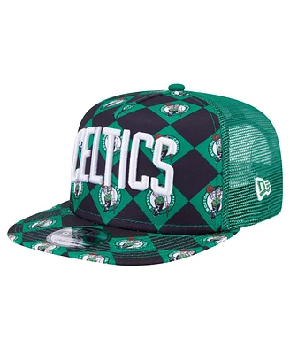 New Era Men's Kelly Green Boston Celtics Seeing Diamonds A-Frame Trucker 9fifty Snapback Hat