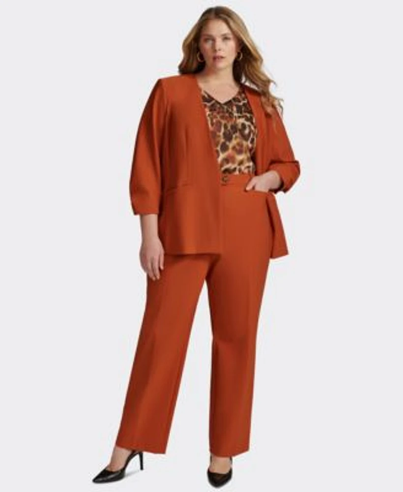 Calvin Klein Plus Size Infinite Stretch Open Front Jacket Animal Print Blouse Infinite Stretch Modern Fit Pants