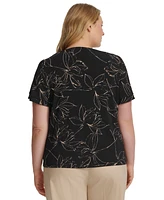 Calvin Klein Plus Printed Flutter-Sleeve Blouse