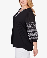 Ruby Rd. Plus Size Embroidered Solid Knit Top