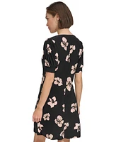 Tommy Hilfiger Women's Floral V-Neck Puff-Sleeve Dress