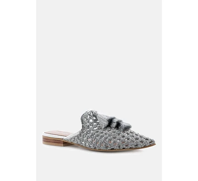 Rag & Co Melanie Womens Tassels Embellished Woven Flat Mules