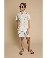 B by Brooks Brothers Big Boys Palm Tree Print Woven Short Sleeve Shirt