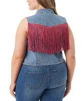 Jessica Simpson Trendy Plus Cropped Fringe Denim Vest