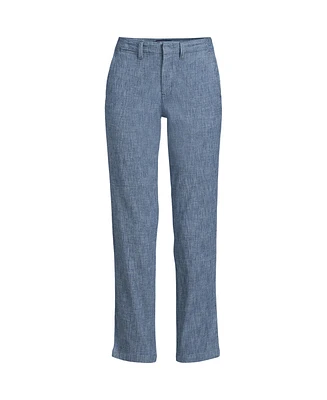 Lands' End Petite Mid Rise Classic Straight Leg Chambray Ankle Pants