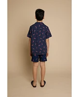 B by Brooks Brothers Big Boys Lobster Print Woven Short Sleeve Shirt