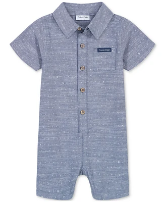 Calvin Klein Baby Boys Cotton Printed Chambray Short-Sleeve Romper