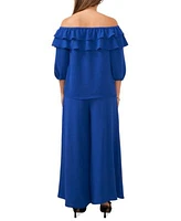 Sam Jess Petite Off The Shoulder Ruffled Top Wide Leg Pants