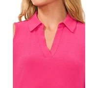 CeCe Women's Sleeveless Polo-Collar Solid-Knit Top