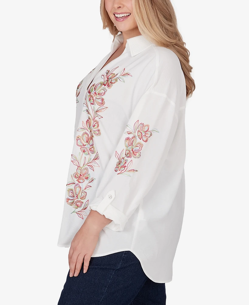 Ruby Rd. Plus Solid Embroidered Crepe Top