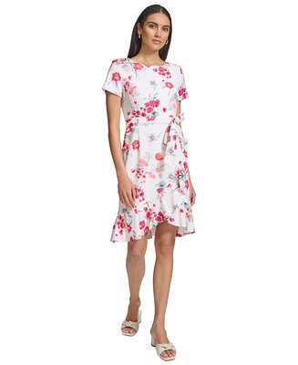 Calvin Klein Women's Floral-Print Faux-Wrap Dress