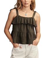 Lucky Brand Women's Cotton Eyelet Dancing Bears Tank Top