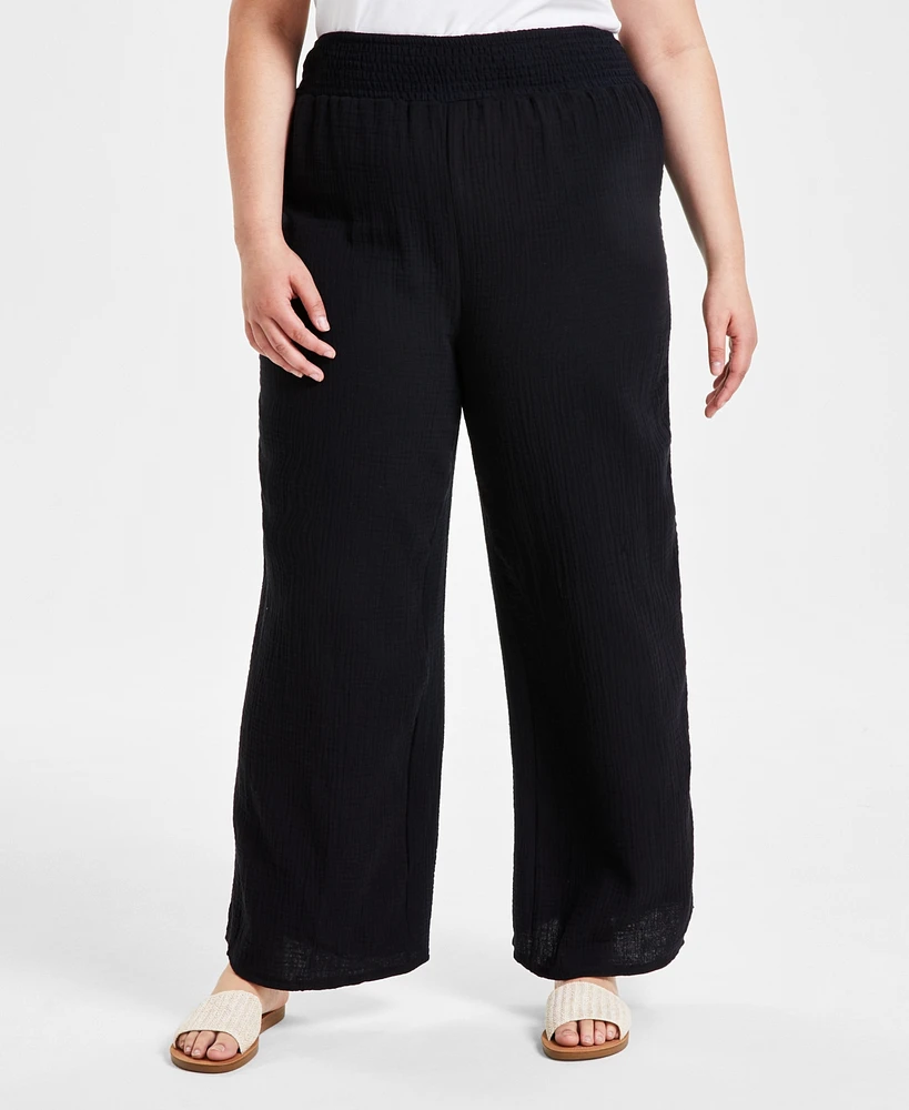 Full Circle Trends Trendy Plus High Rise Cotton Gauze Wide-Leg Pants