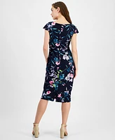 Connected Women's Printed V-Neck Scuba Crepe Sheath Dress