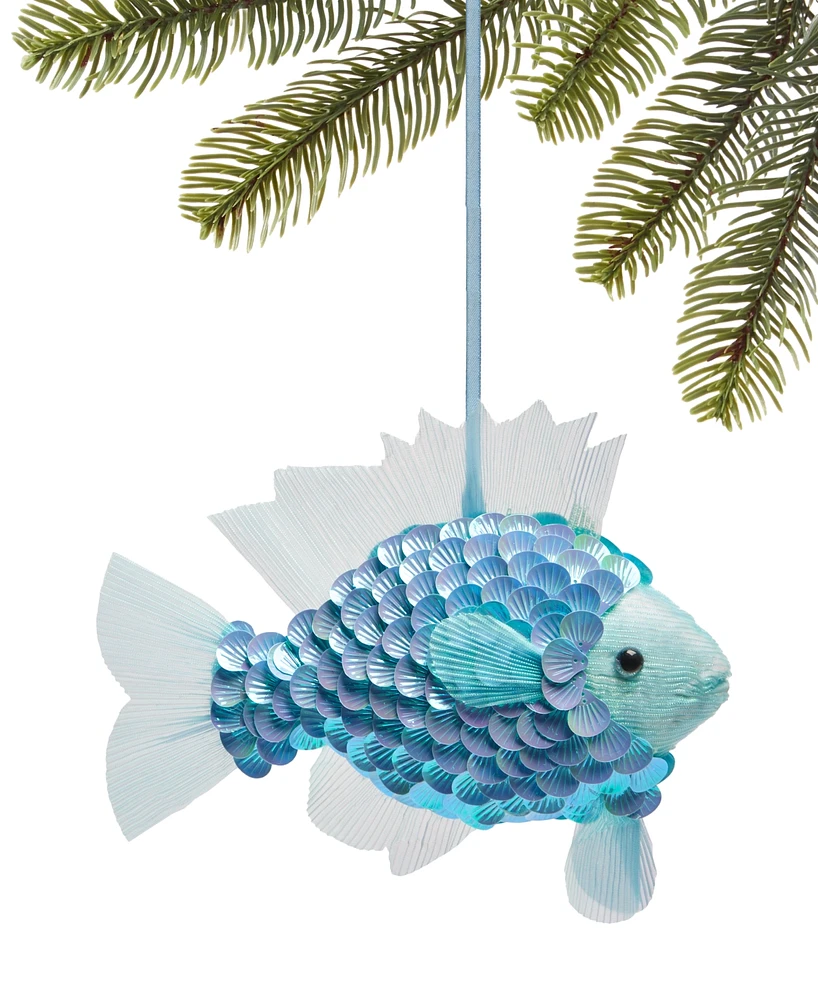 Holiday Lane Seaside Glittered Blue Fish Ornament, Exclusively at Macy's