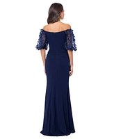 Xscape Off-The-Shoulder Floral-Sleeve Gown