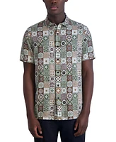 Karl Lagerfeld Paris Men's Slim Fit Medallion Print Short Sleeve Button-Front Shirt