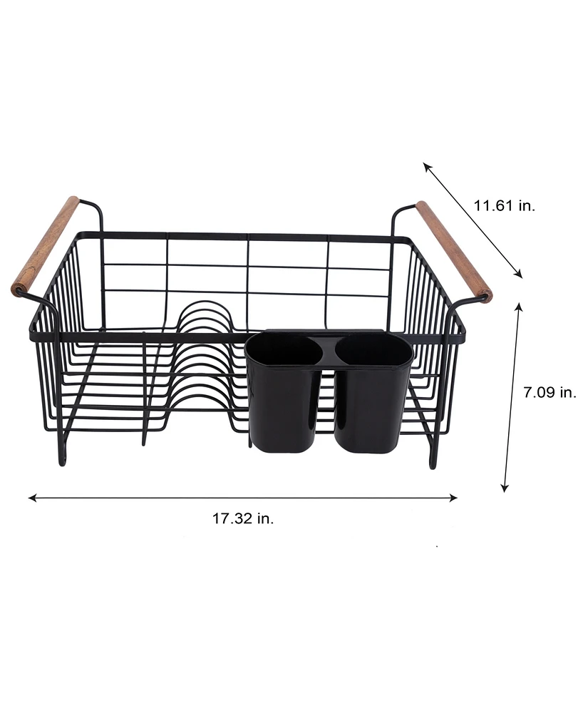 Kitchen Details Acacia Wood Drying Rack with Draining Tray in Black