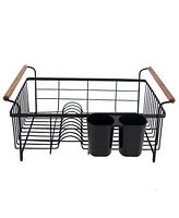 Kitchen Details Acacia Wood Drying Rack with Draining Tray in Black