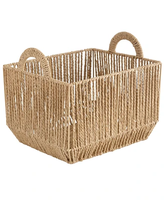 Simplify Vertical Weave Large Storage Basket with Round Handles