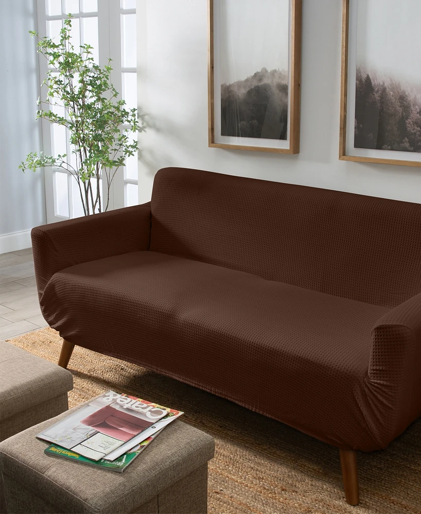 Home Details Waffle Design Love Seat Furniture Slipcover in Brown